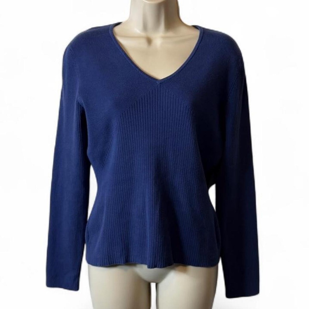 Vintage Y2K Geoffrey Beene Blue V Neck Sweater, Women's Size M